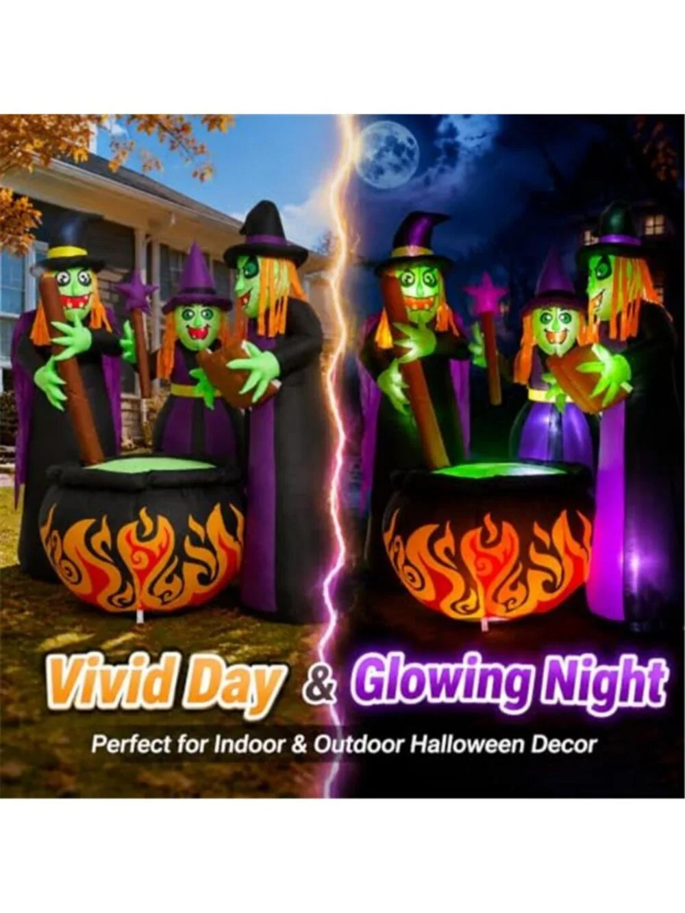 6 FT Halloween Inflatables 3 Witches Around Cauldron Outdoor Decorations, Scary